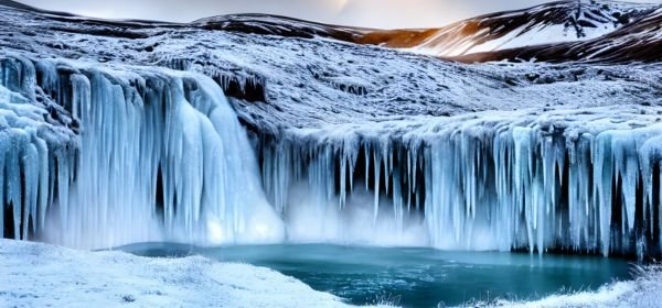 See blue ice, waterfalls